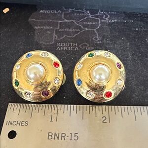 Vintage-Inspired Gold Clip-On Earrings – Faux Pearls & Gemstones